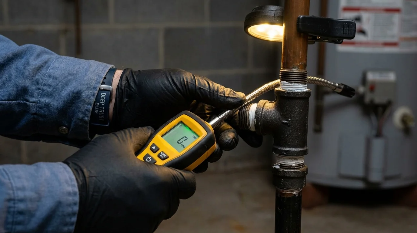 Gas leak detection with electronic sniffer by Johns Plumbing LLC in Belfield