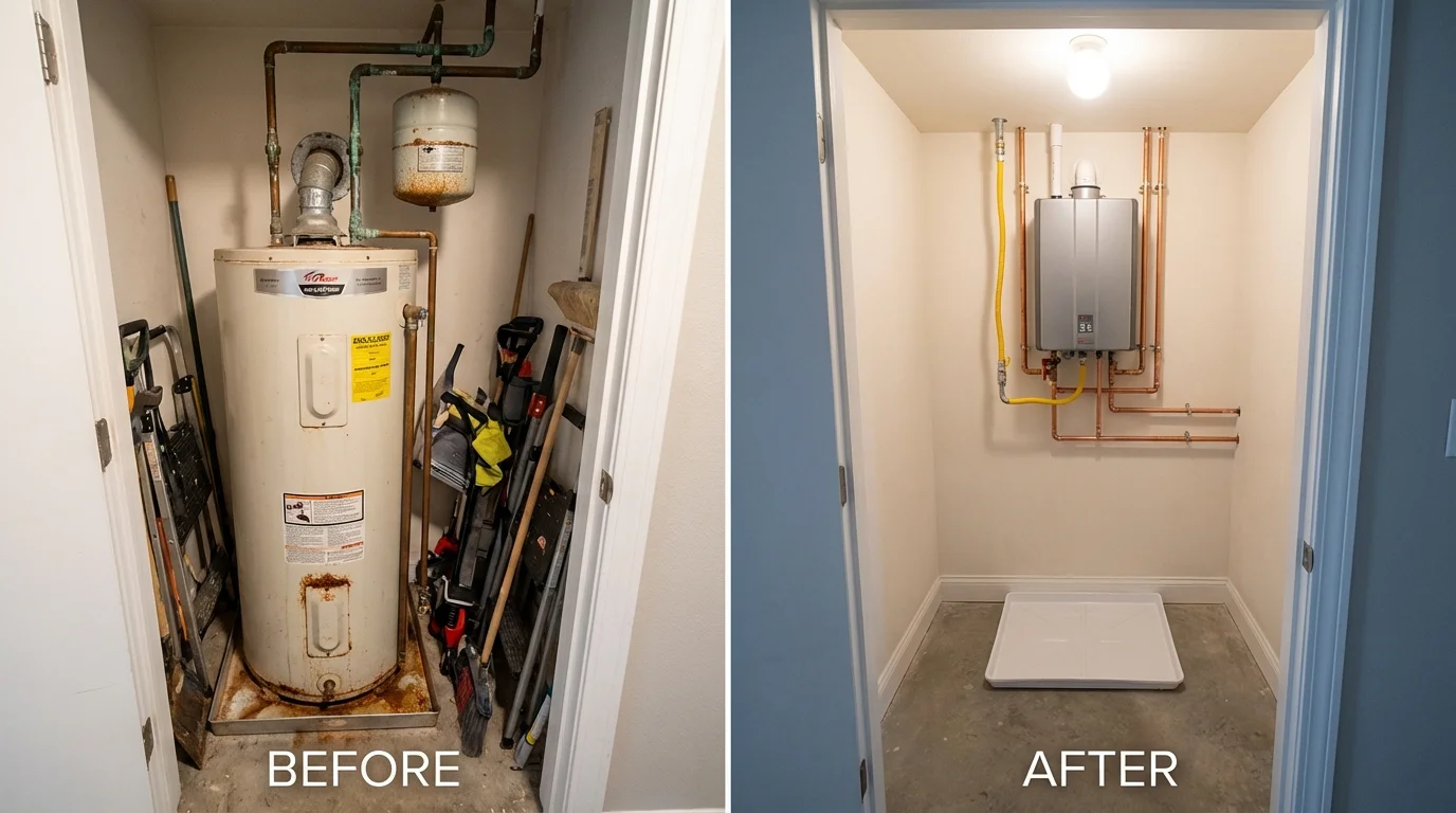 Tank water heater versus wall-mounted tankless unit comparison for Belfield, ND homeowners